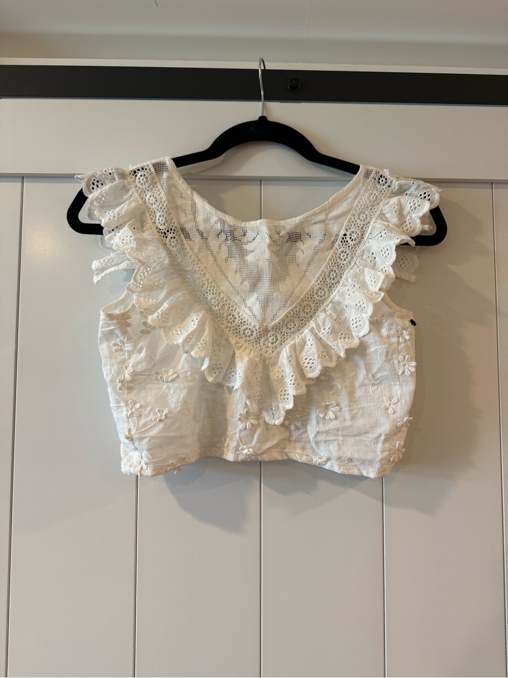 Altar'd State Cream Eyelet Ruffle Crop Top